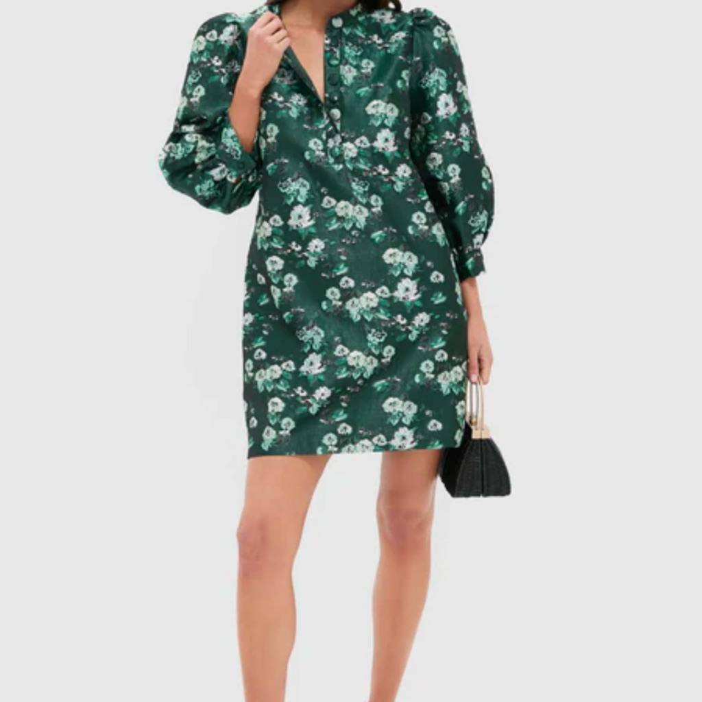 Pomander Place Emerald Magnolia Jacquard Floral Samantha Green Dress